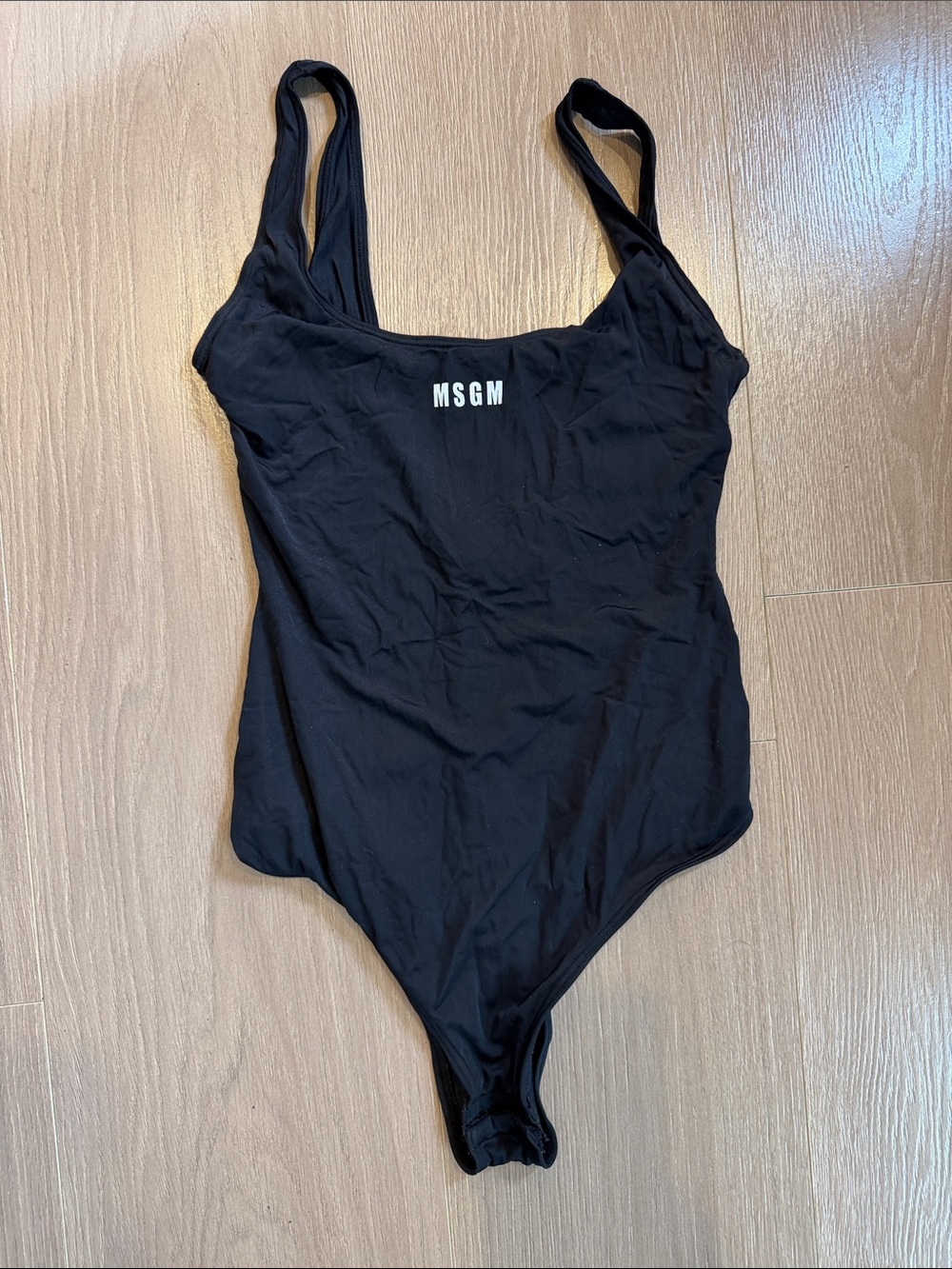 MSGM Black Scoop-Neck Logo One-Piece Swimwear